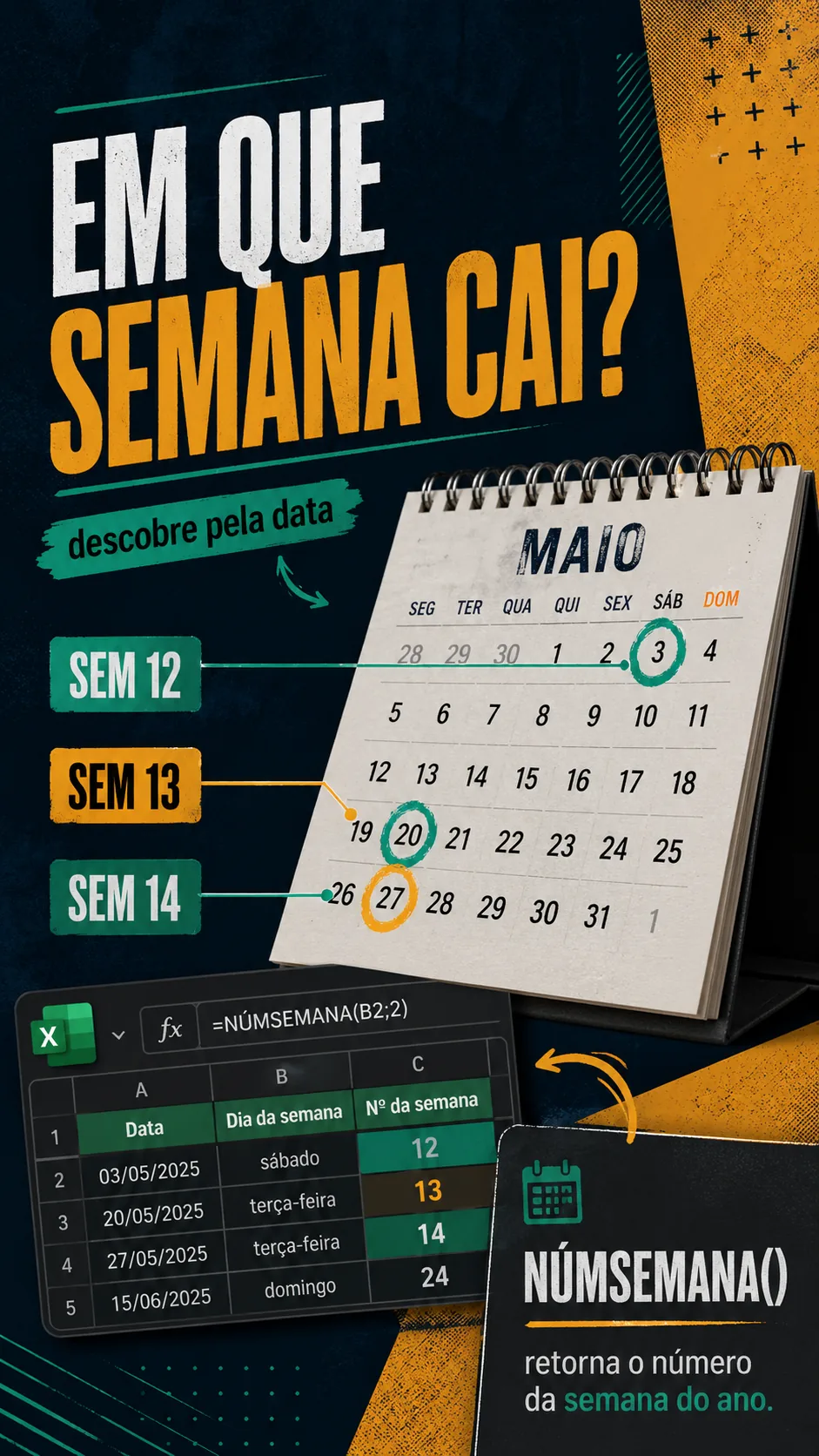 Capa do vídeo: Função NÚMSEMANA(): descubra em qual semana do ano uma data cai