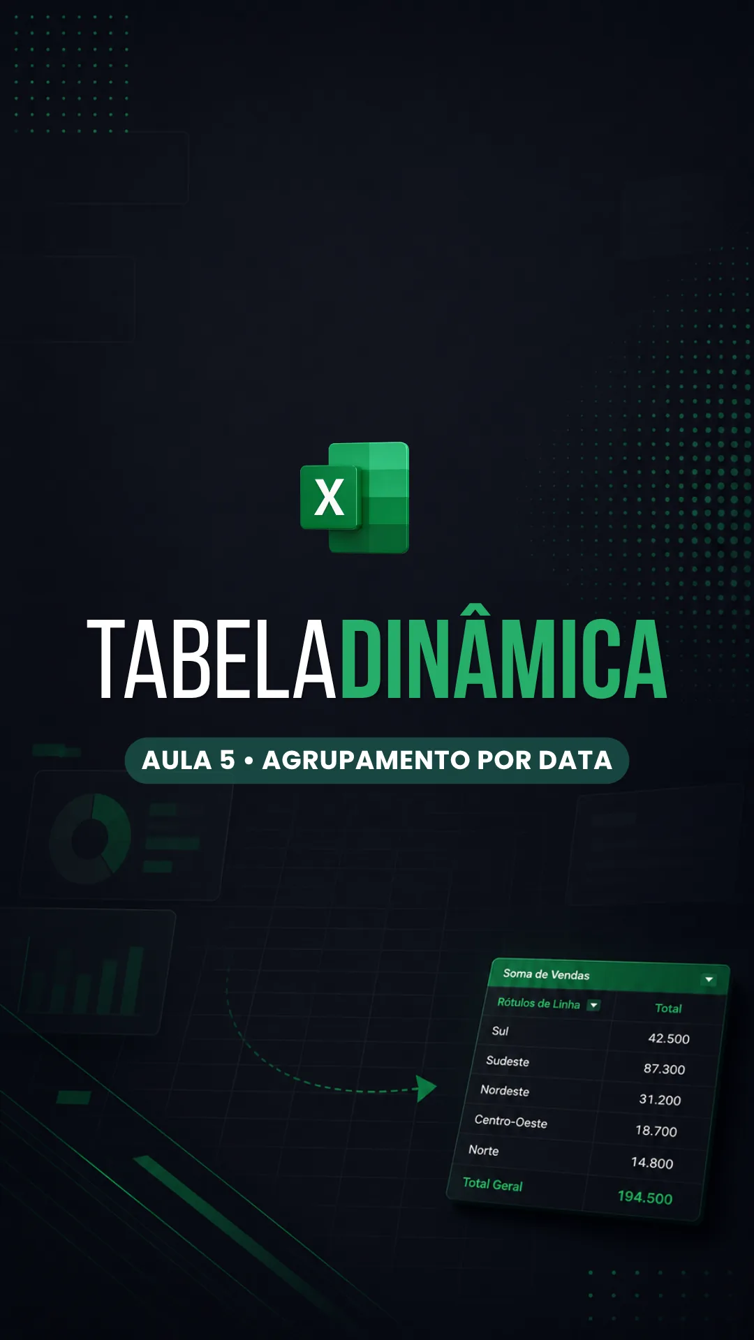 Capa do vídeo: Tabela dinâmica: agrupe e desagrupe datas por dia, mês, trimestre ou ano